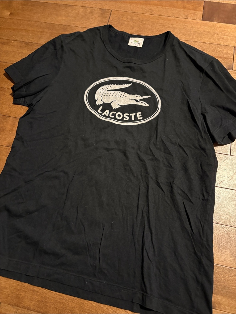 Lacoste Black Tee with Grey Velour Crocodile Logo